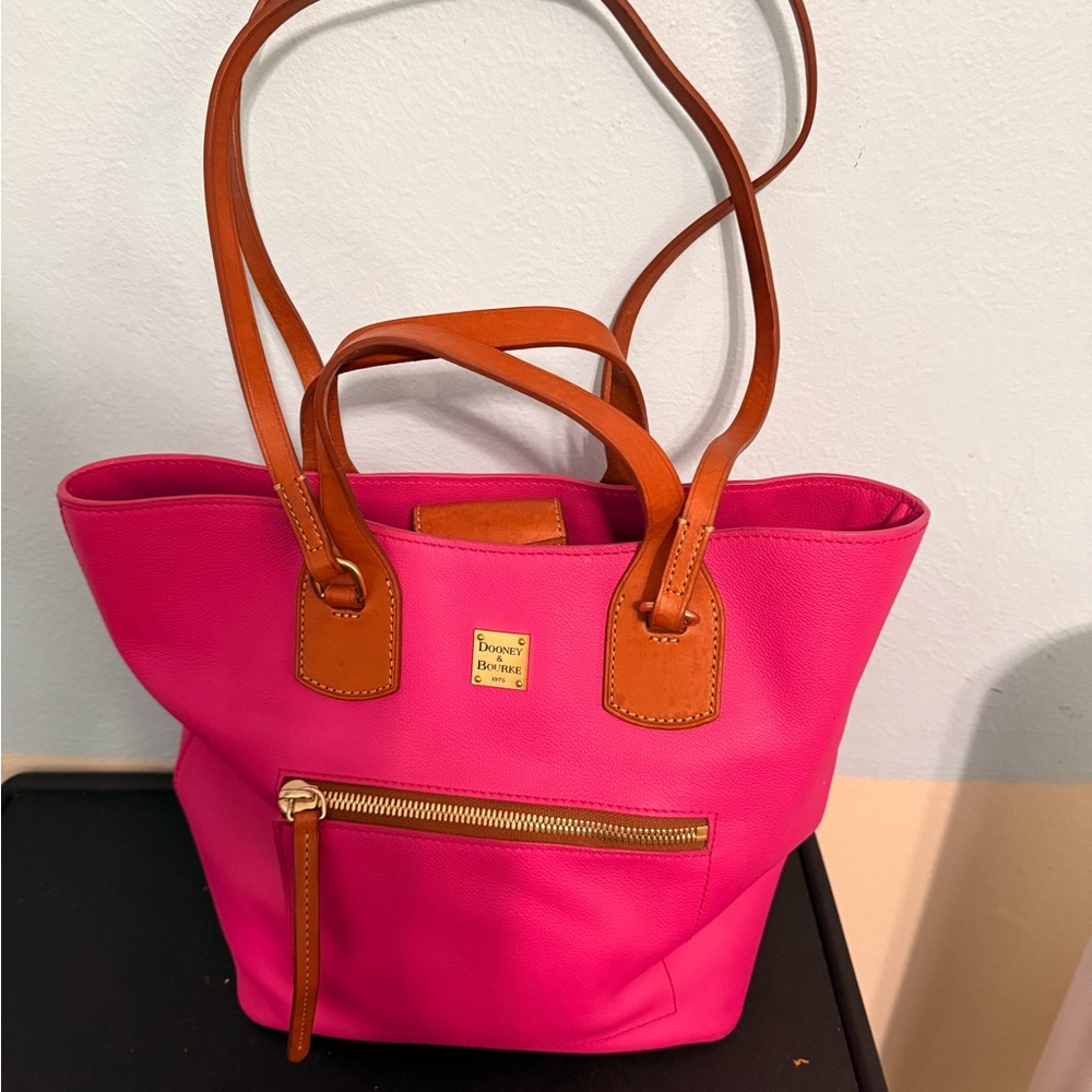 Dooney & Bourke Fuchsia Penble LeatherTote with Tan Accents